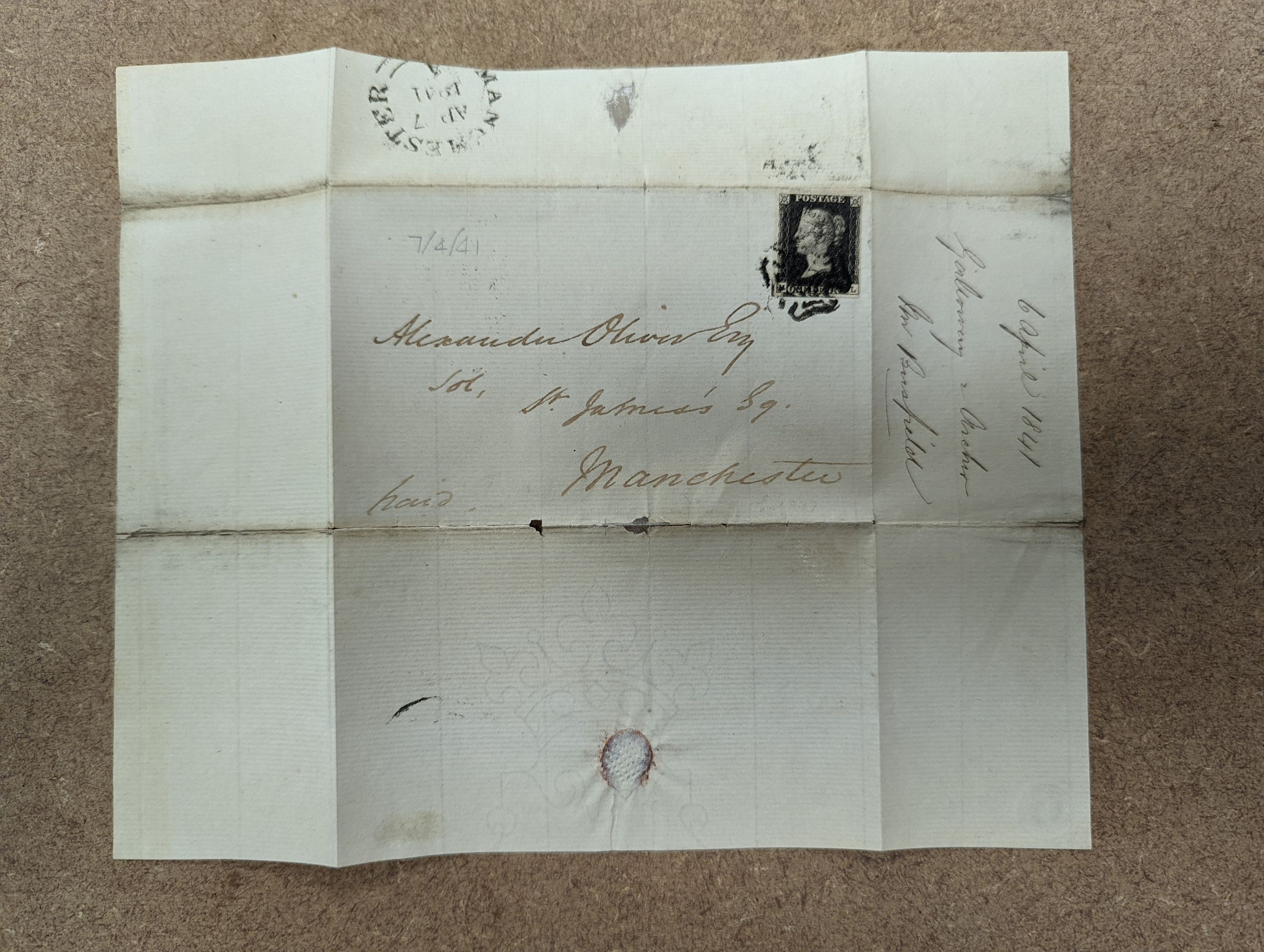 Great Britain group of seven covers with Dec. 1840 1d black plate 4, Feb. 1841 1d black, pair plate 8 to Southampton, Apr. 1841 1d black plate 7, 1856 2d blue. Two large covers with 1d reds and 1858 2d blue. 1858 pair 4d